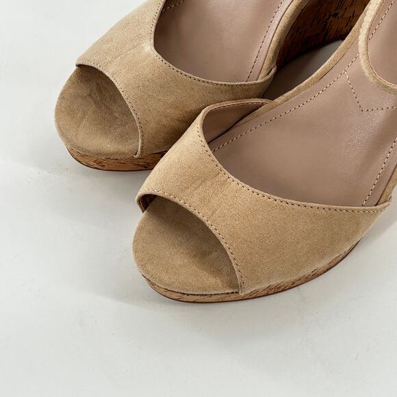 NWOT Charles David Lambert Wedge Sandals 11 Cork Tan Suede Ankle - Picture 5 of 7